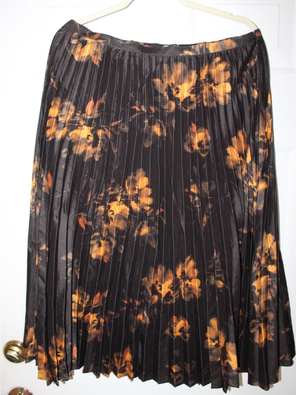 Banana Republic Black Pleated Skirt with Amber Floral Pattern